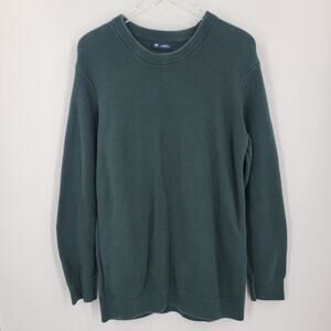 Gap Sweater Mens Large Tall LT Green Textured Cotton Knit Crewneck